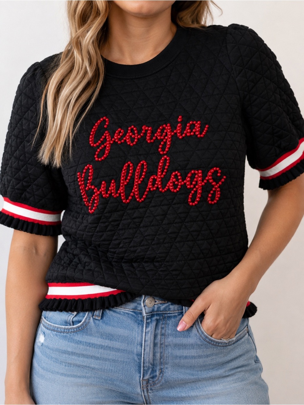 Stewart Simmons Georgia Bulldogs Quilted Top NWT Small Black Beaded
